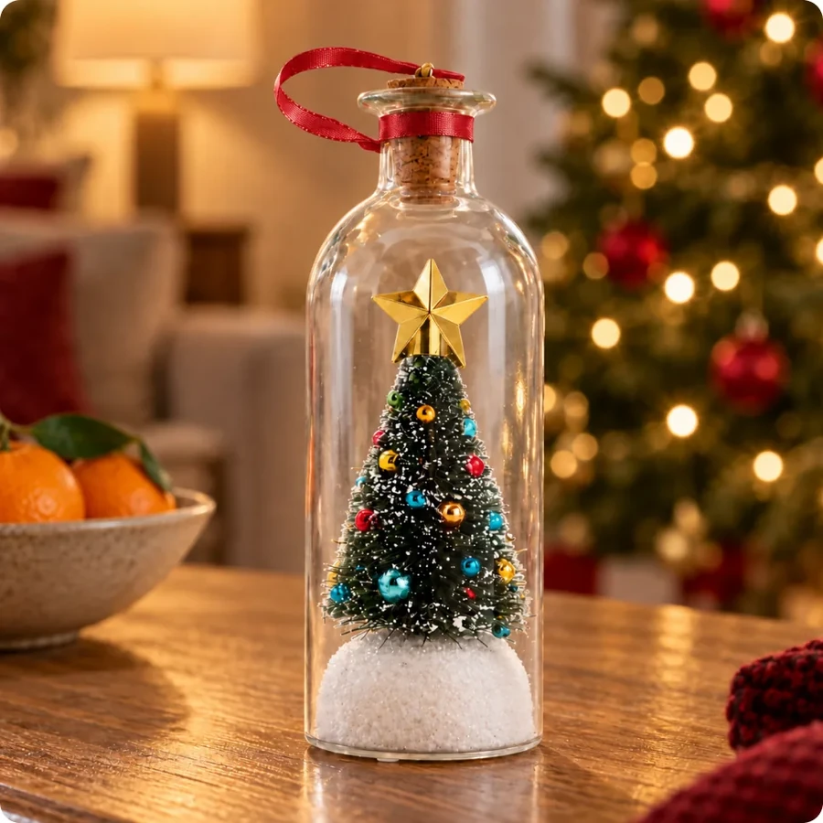 Claus Keepsakes Christmas Memory Bottle with cork stopper and red ribbon